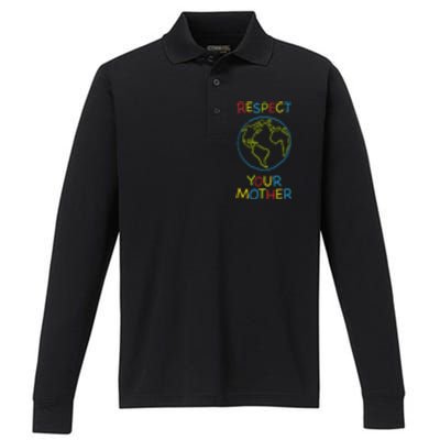 Trendy Respect Your Mother Earth Nature Gift Performance Long Sleeve Polo