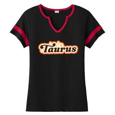 Taurus Retro Zodiac Birthday Ladies Halftime Notch Neck Tee