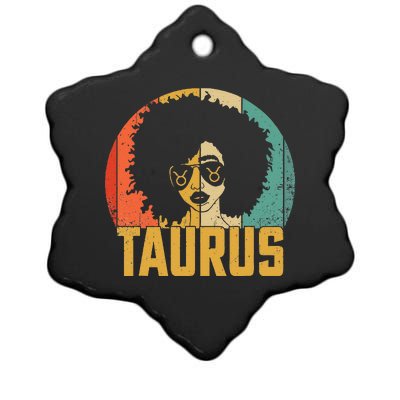 Taurus Retro Zodiac Sign Birthday Afro Black Women Ceramic Star Ornament