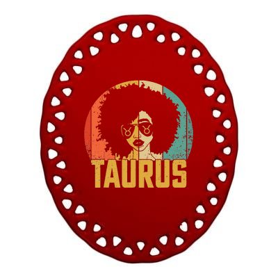 Taurus Retro Zodiac Sign Birthday Afro Black Women Ceramic Oval Ornament