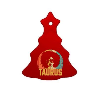 Taurus Retro Zodiac Sign Birthday Afro Black Women Ceramic Tree Ornament