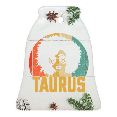 Taurus Retro Zodiac Sign Birthday Afro Black Women Ceramic Bell Ornament