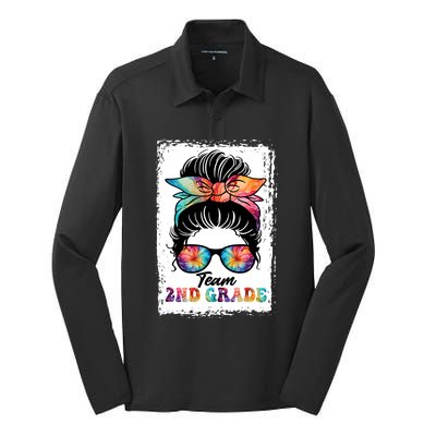 Team Second 2nd Grade Girl Messy Bun Back To School Funny Silk Touch Performance Long Sleeve Polo