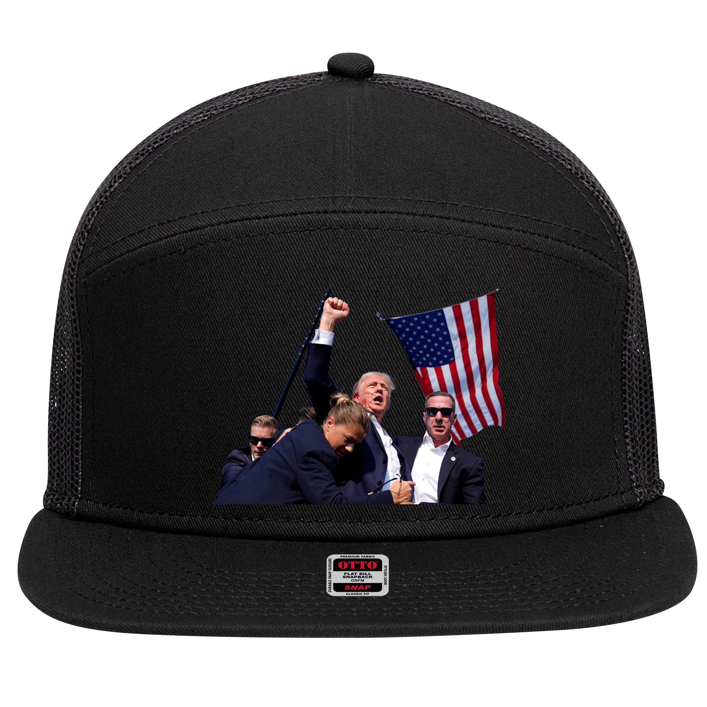 Trump Shot 2024 7 Panel Mesh Trucker Snapback Hat