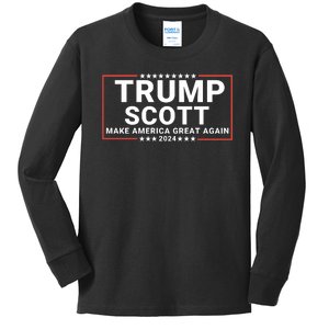 Trump Scott 2024 Make America Great Again Kids Long Sleeve Shirt