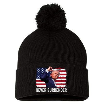 Trump Shot 2024 Rally Never Surrender Pom Pom 12in Knit Beanie