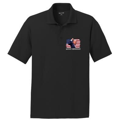 Trump Shot 2024 Rally Never Surrender PosiCharge RacerMesh Polo