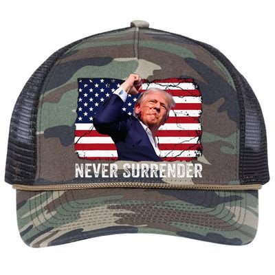 Trump Shot 2024 Rally Never Surrender Retro Rope Trucker Hat Cap