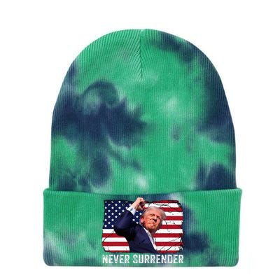 Trump Shot 2024 Rally Never Surrender Tie Dye 12in Knit Beanie