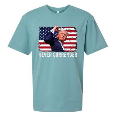 Trump Shot 2024 Rally Never Surrender Sueded Cloud Jersey T-Shirt