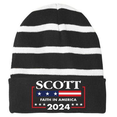 Tim Scott 2024 For President Election Campaign US Flag Striped Beanie with Solid Band