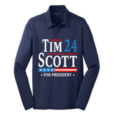 Tim Scott 2024 For President Election Campaign US Flag Silk Touch Performance Long Sleeve Polo