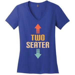 Two Seater 2 Seater Distressed Funny Gag Dad Joke Meme Gift Women's V-Neck T-Shirt