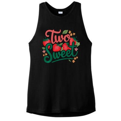 Two Sweet 2nd Birthday Strawberry Theme 2 Year Old Ladies PosiCharge Tri-Blend Wicking Tank