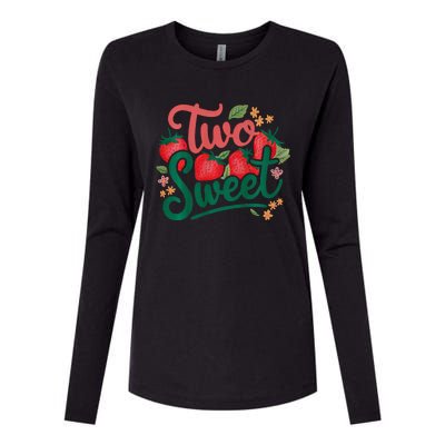 Two Sweet 2nd Birthday Strawberry Theme 2 Year Old Womens Cotton Relaxed Long Sleeve T-Shirt