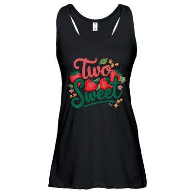 Two Sweet 2nd Birthday Strawberry Theme 2 Year Old Ladies Essential Flowy Tank