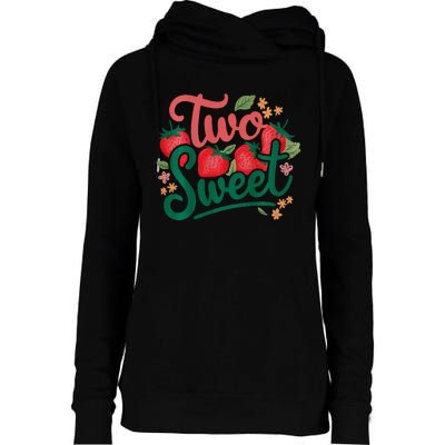 Two Sweet 2nd Birthday Strawberry Theme 2 Year Old Womens Funnel Neck Pullover Hood