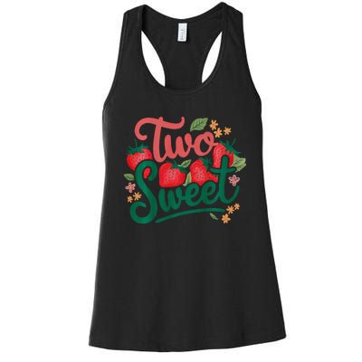 Two Sweet 2nd Birthday Strawberry Theme 2 Year Old Women's Racerback Tank