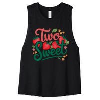 Two Sweet 2nd Birthday Strawberry Theme 2 Year Old Women's Racerback Cropped Tank