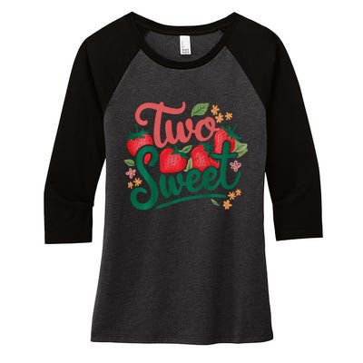 Two Sweet 2nd Birthday Strawberry Theme 2 Year Old Women's Tri-Blend 3/4-Sleeve Raglan Shirt