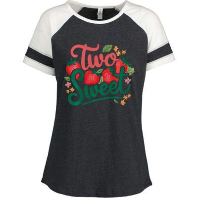 Two Sweet 2nd Birthday Strawberry Theme 2 Year Old Enza Ladies Jersey Colorblock Tee