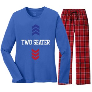 Two Seater 4th Of July American Flag Dad Joke Gift Women's Long Sleeve Flannel Pajama Set 