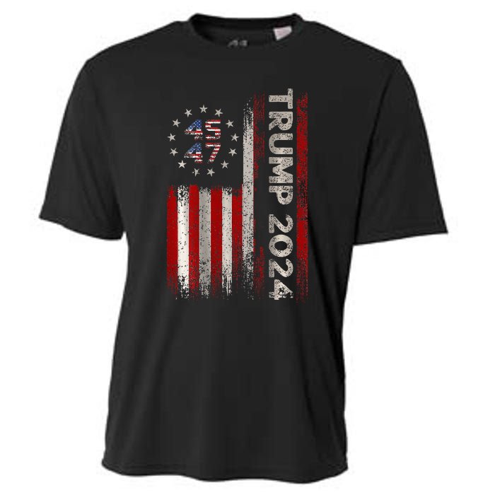 Two Side 45 47 Trump 2024 American Flag (On Back) Cooling Performance Crew T-Shirt