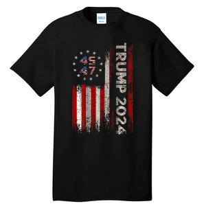 Two Side 45 47 Trump 2024 American Flag (On Back) Tall T-Shirt