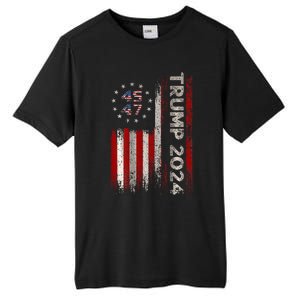 Two Side 45 47 Trump 2024 American Flag (On Back) Tall Fusion ChromaSoft Performance T-Shirt