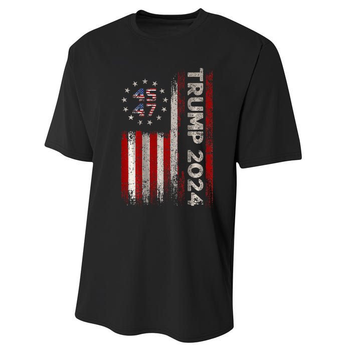 Two Side 45 47 Trump 2024 American Flag (On Back) Performance Sprint T-Shirt