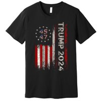 Two Side 45 47 Trump 2024 American Flag (On Back) Premium T-Shirt