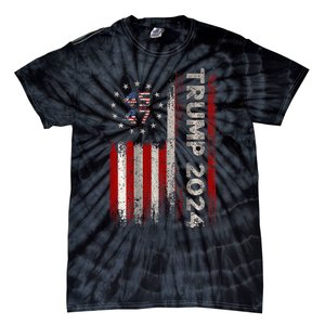 Two Side 45 47 Trump 2024 American Flag (On Back) Tie-Dye T-Shirt