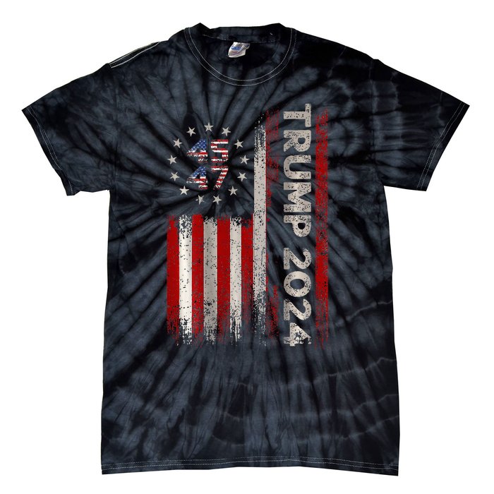 Two Side 45 47 Trump 2024 American Flag (On Back) Tie-Dye T-Shirt