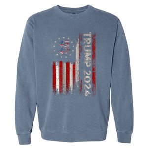 Two Side 45 47 Trump 2024 American Flag (On Back) Garment-Dyed Sweatshirt