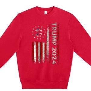 Two Side 45 47 Trump 2024 American Flag (On Back) Premium Crewneck Sweatshirt