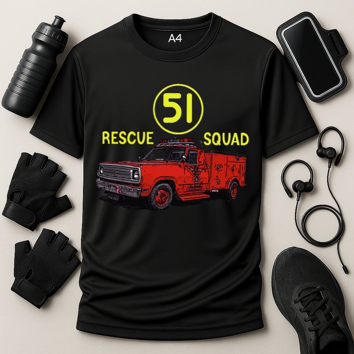 Truck Side 51 Emergency Squad Logo Essential Cooling Performance Crew T-Shirt