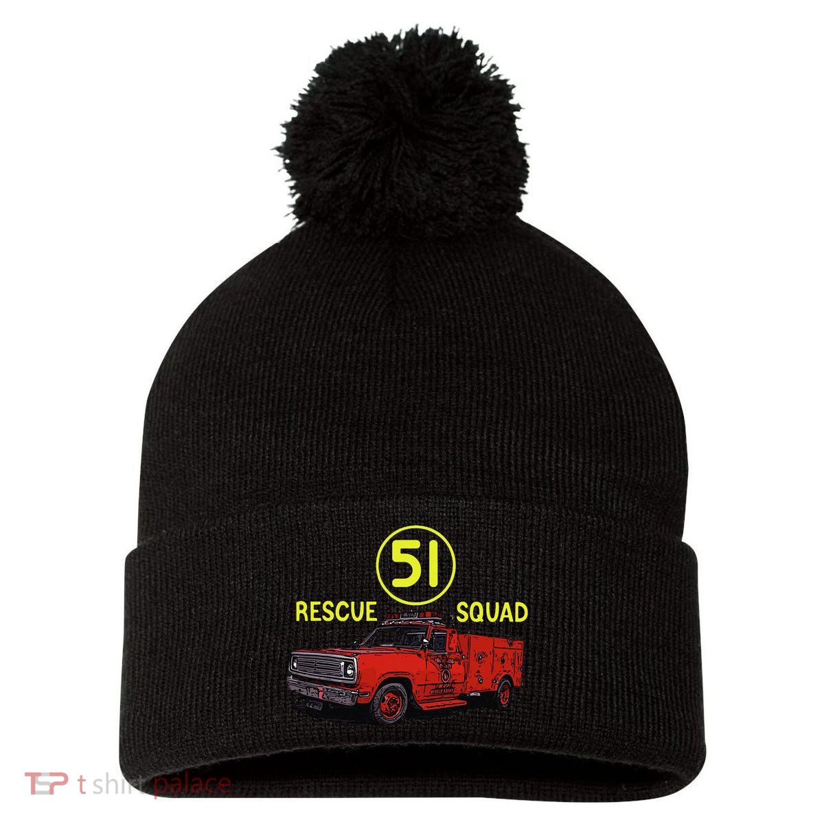 Truck Side 51 Emergency Squad Logo Essential Pom Pom 12in Knit Beanie