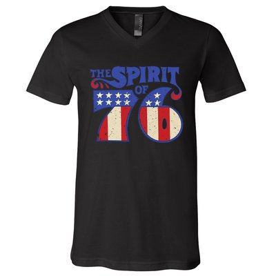 The Spirit 76 Vintage Retro 4th Of July Independence Day V-Neck T-Shirt