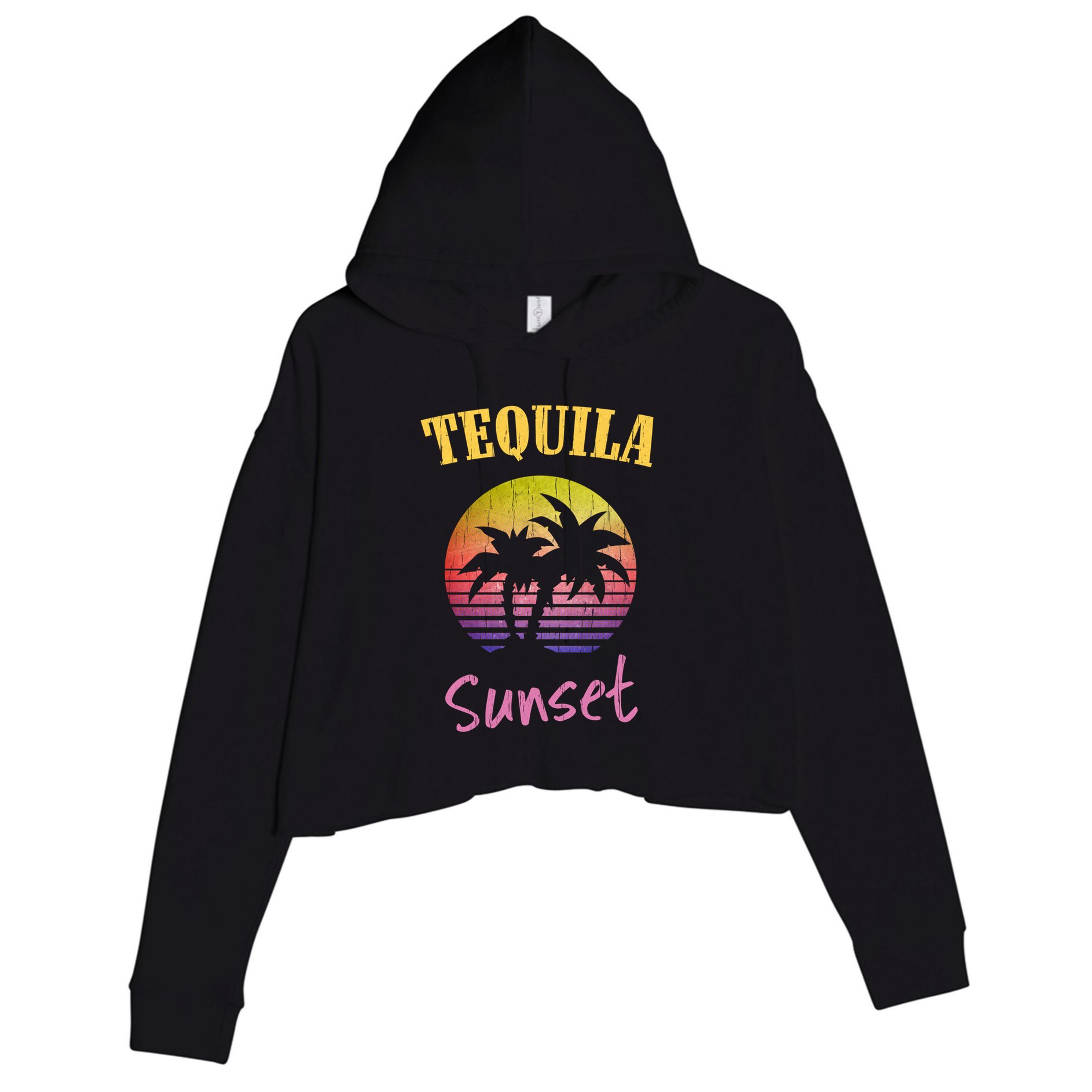 Tequila Sunset 80s Vintage Retro Gift Crop Fleece Hoodie