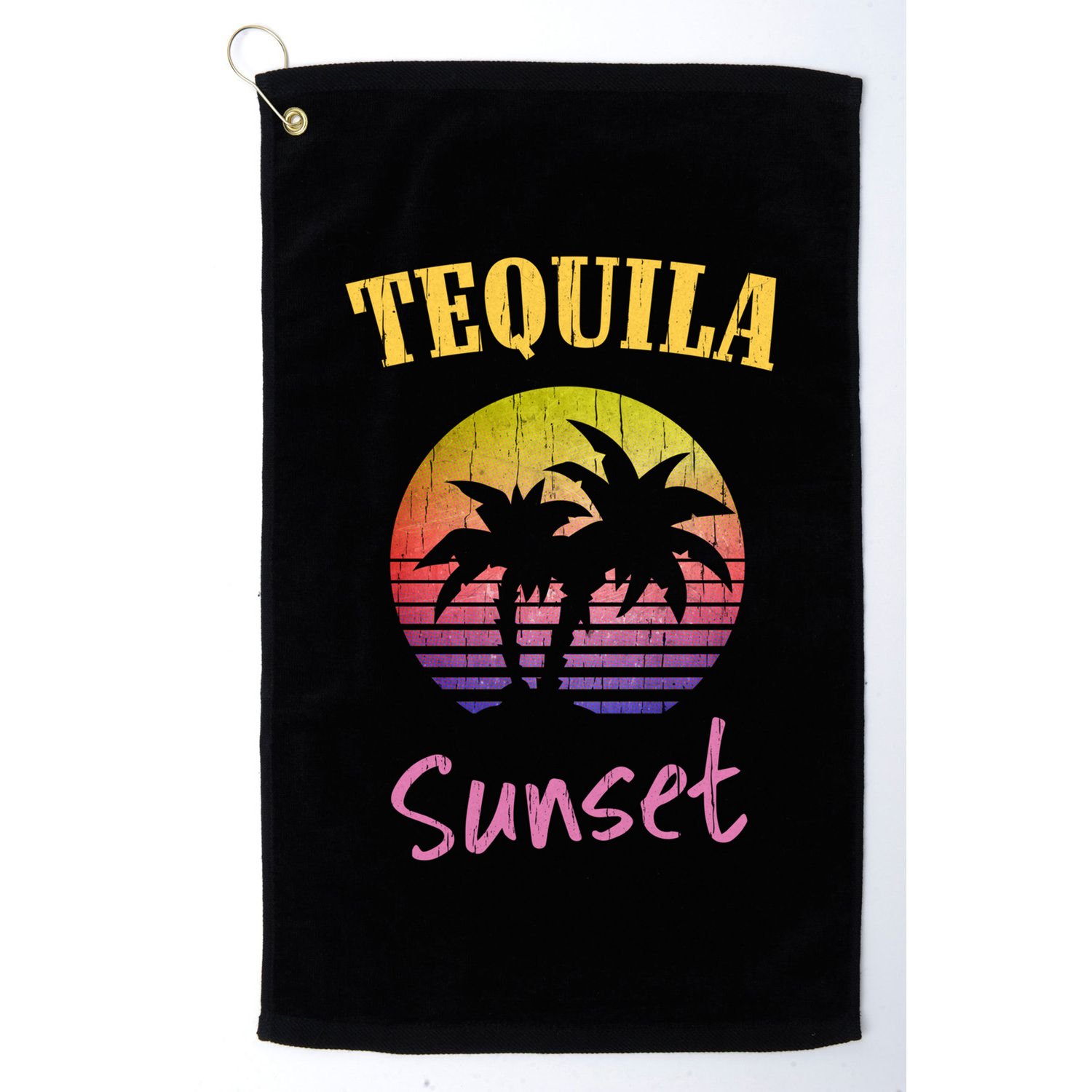 Tequila Sunset 80s Vintage Retro Gift Golf Towel
