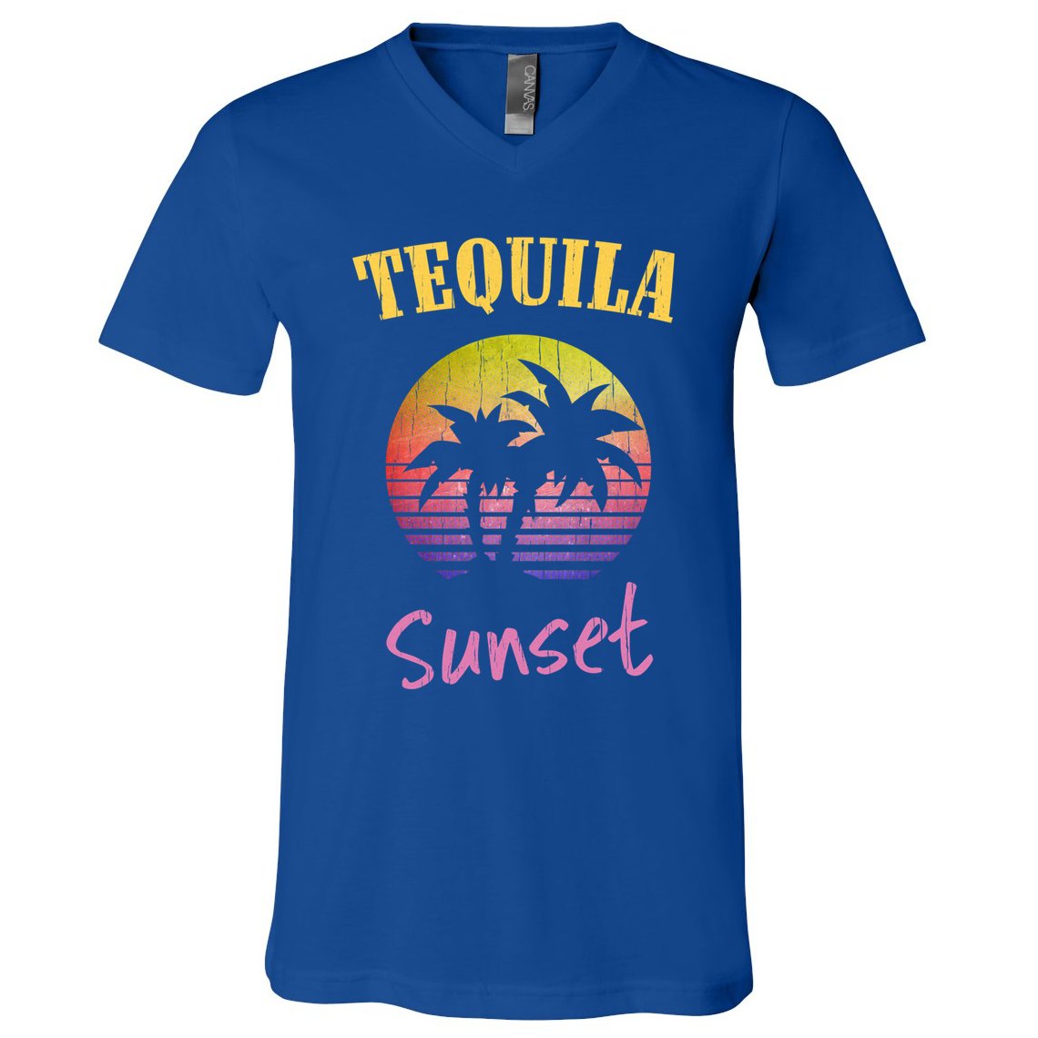 Tequila Sunset 80s Vintage Retro Gift V-Neck T-Shirt