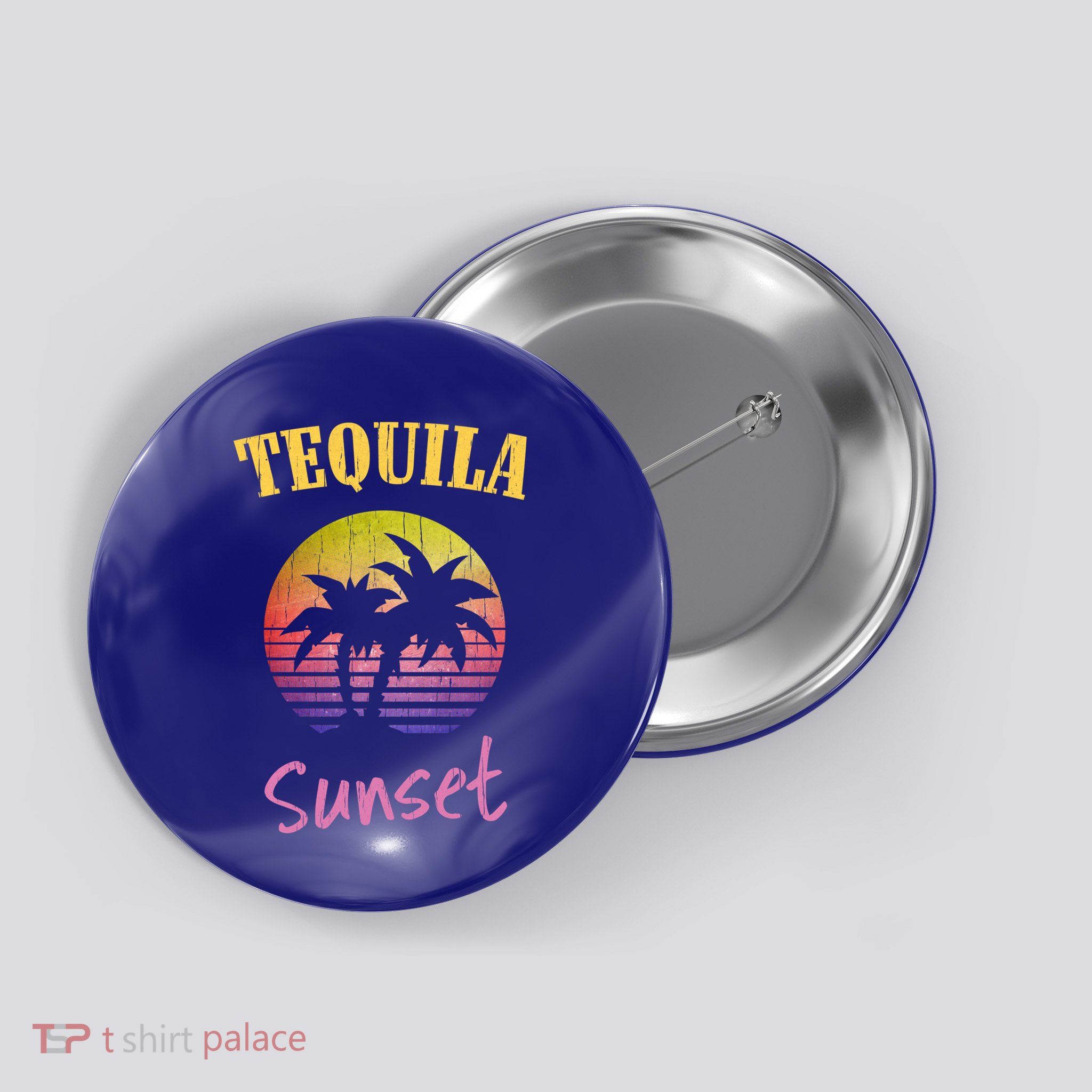 Tequila Sunset 80s Vintage Retro Gift Button