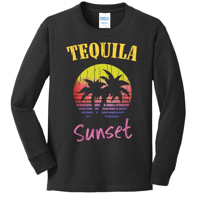 Tequila Sunset 80s Vintage Retro Kids Long Sleeve Shirt