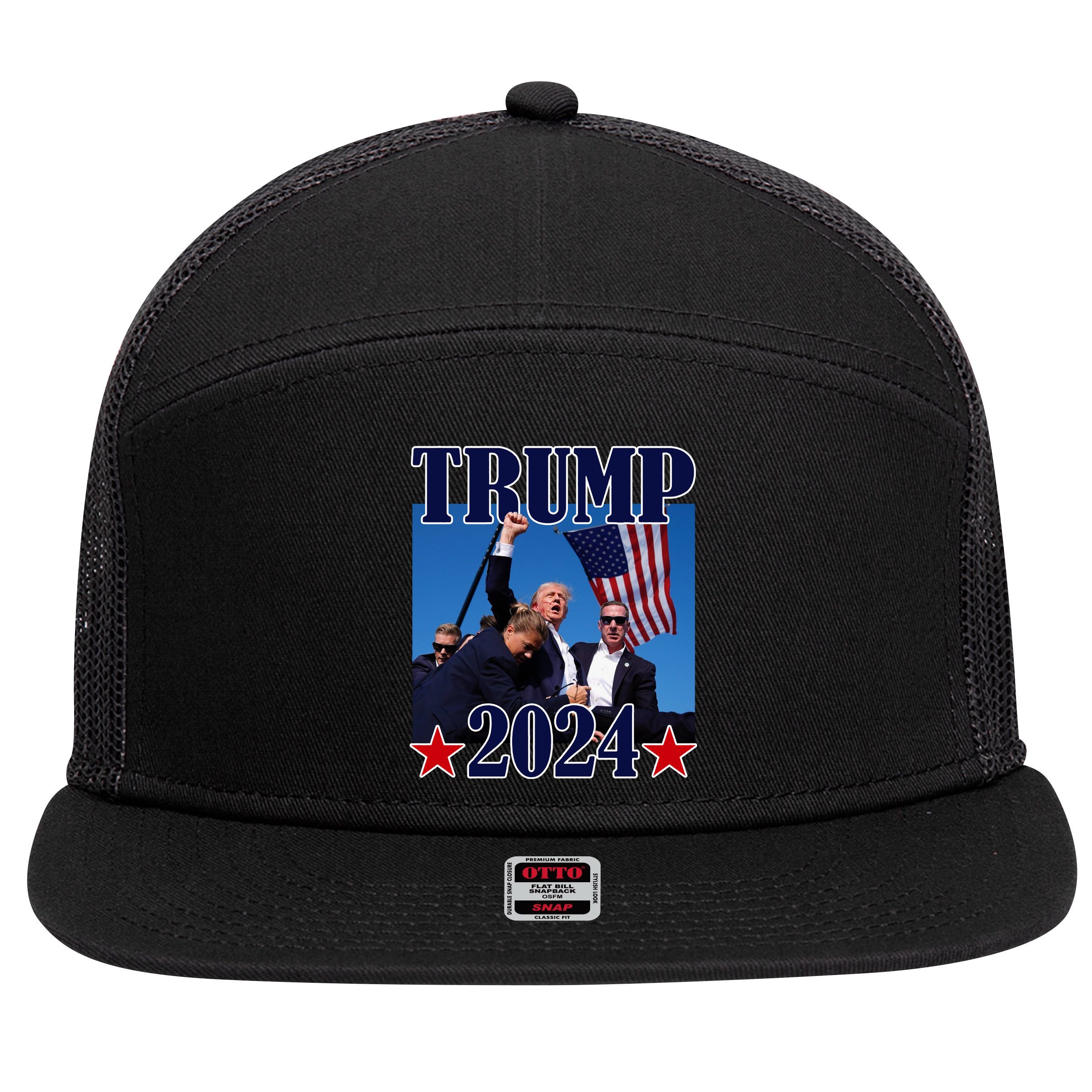 Trump Shot Assassination Attempt 2024 Fight Fight Fight 7 Panel Mesh Trucker Snapback Hat