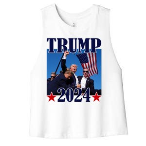 Trump Shot Assassination Attempt 2024 Fight Fight Fight Women's Racerback Cropped Tank