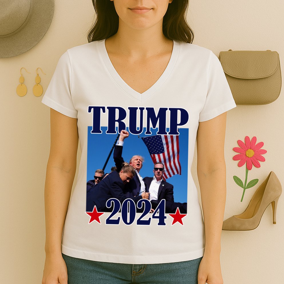 Trump Shot Assassination Attempt 2024 Fight Fight Fight Women's V-Neck T-Shirt