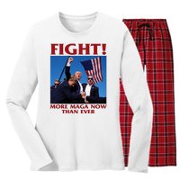 Trump Shot Assassination Fight Fight 2024 Women's Long Sleeve Flannel Pajama Set 