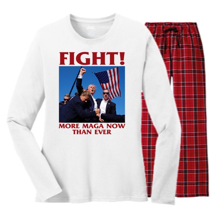 Trump Shot Assassination Fight Fight 2024 Women's Long Sleeve Flannel Pajama Set 