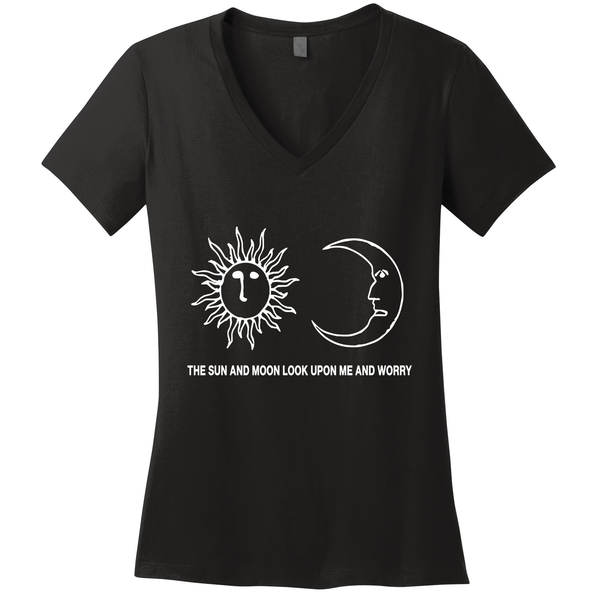 The Sun And Moon Look Upon Me And Worry Women's V-Neck T-Shirt
