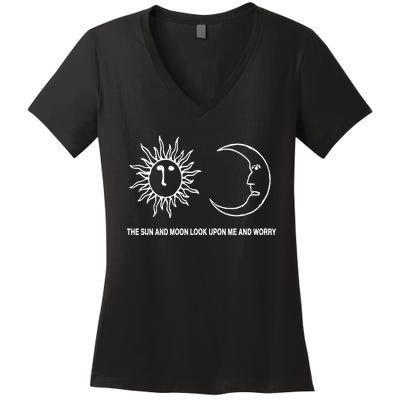 The Sun And Moon Look Upon Me And Worry Women's V-Neck T-Shirt